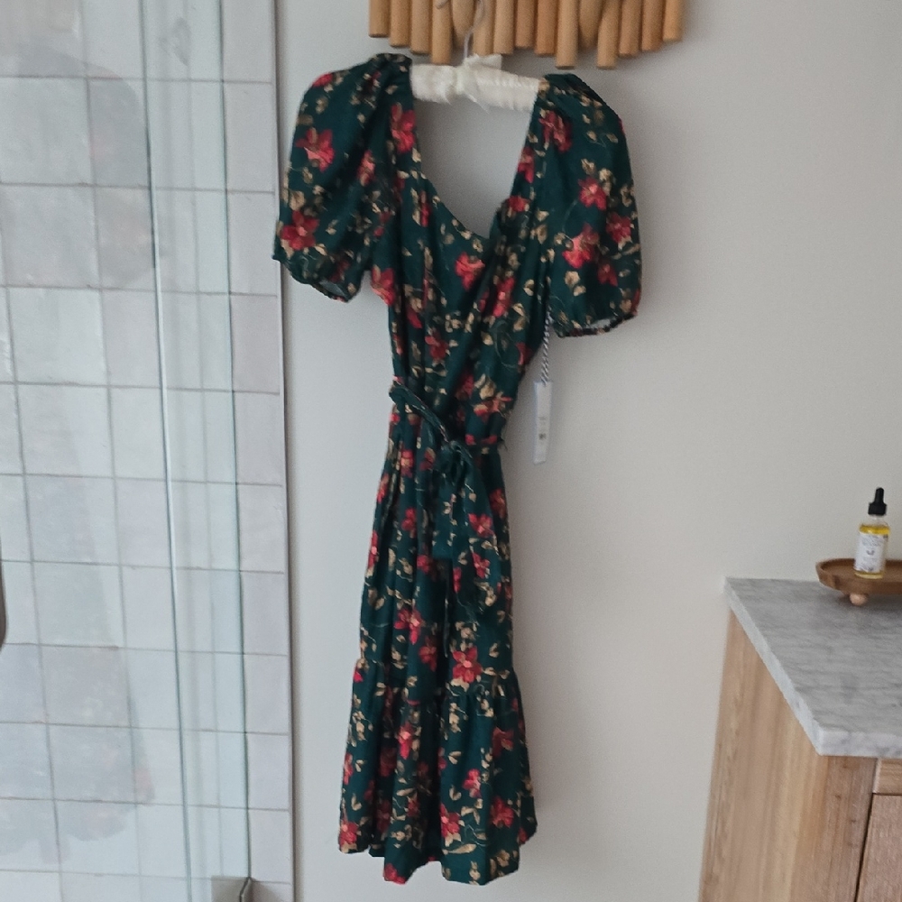 Draper James Dark Green Floral Midi Dress